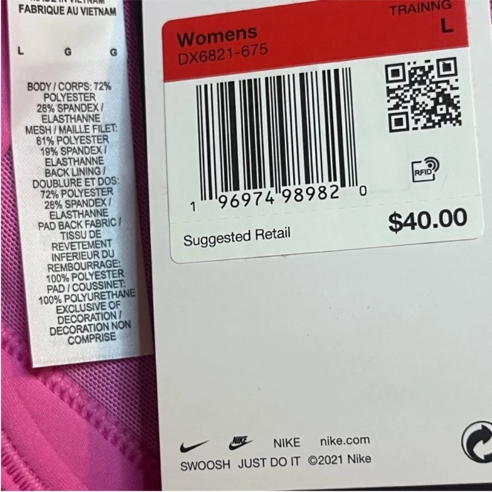 Nike Swoosh Women’s Large Med Support Padded Racerback Sports Bra Playful Pink